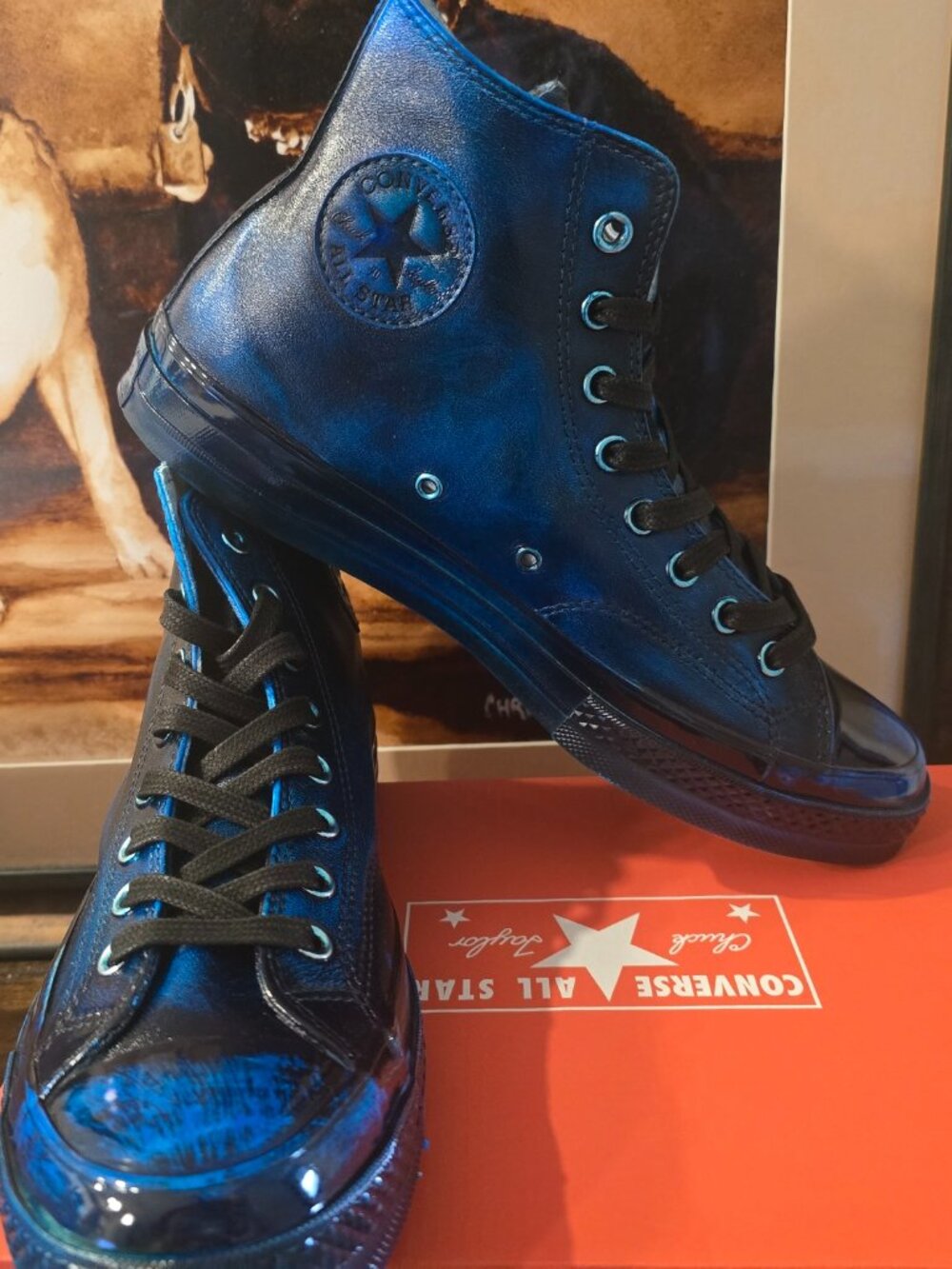Converse Chuck 70 Glossy Leather A24267C High Top Shoes Blue Black RARE Mens 10